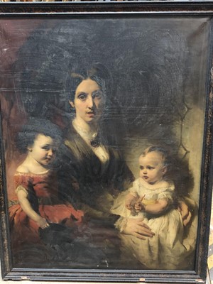 Lot 1092 - William Huggins (1820 - 1884), pair oils on canvas - portraits of a lady and gentleman with children