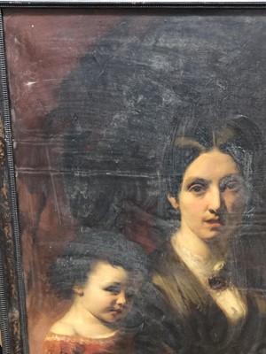 Lot 1092 - William Huggins (1820 - 1884), pair oils on canvas - portraits of a lady and gentleman with children