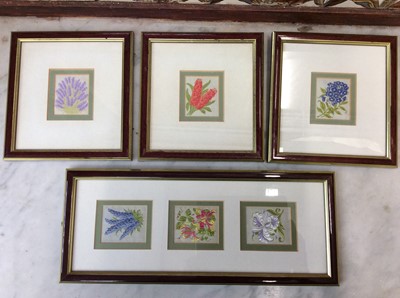 Lot 387 - Four Kensitas embroidered silks in glazed frames