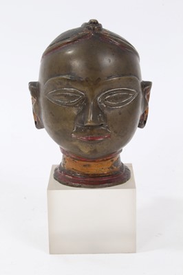 Lot 772 - Chinese bronze and polychrome heightened Buddha head