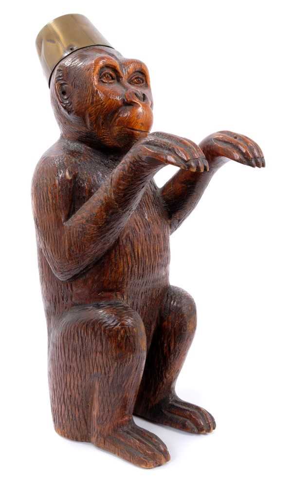 Lot 665 - Highly unusual antique carved wooden monkey