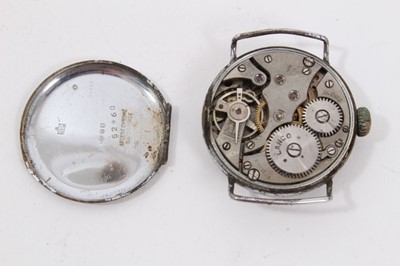 Lot 102 - Early 20th c. Swiss 9ct gold fob watch, 1920s silver wristwatch and Edwardian leather cased travel clock