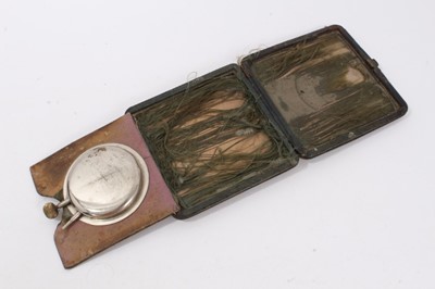 Lot 102 - Early 20th c. Swiss 9ct gold fob watch, 1920s silver wristwatch and Edwardian leather cased travel clock