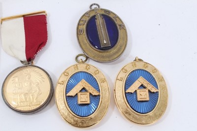Lot 103 - Masonic jewels to include a silver gilt and enamel jewel for the Cockfosters Lodge, silver Adair Lodge Suffolk jewel and 9 other gilt metal and enamel Masonic jewels