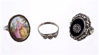 Lot 621 - Antique dress ring with a polychrome painted...