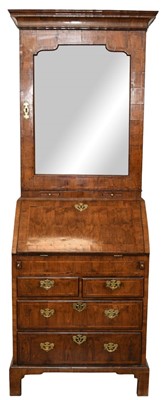 Lot 1289 - Fine George I walnut crossbanded bureau cabinet