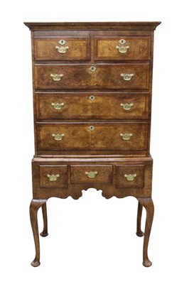 Lot 1279 - Good walnut cross banded and feather banded chest on stand, early 18th century with alterations