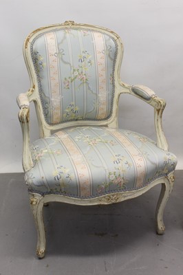 Lot 744 - Pair of 19th century French cream painted open armchairs