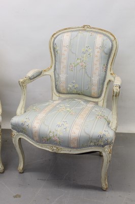 Lot 744 - Pair of 19th century French cream painted open armchairs