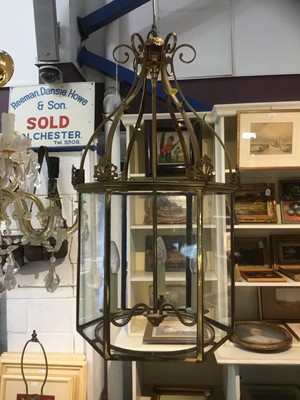 Lot 1322 - Georgian style hexagonal brass hall lantern