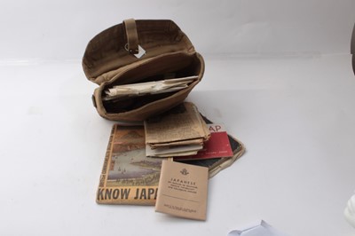 Lot 216 - Second World War canvas webbing satchel containing a selection of War time maps and ephemera