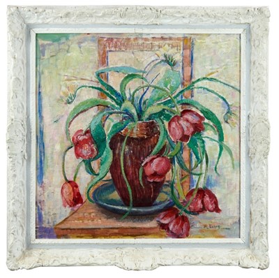 Lot 89 - Edith Lewis King, mid 20th, oil on canvas - still life of tulips, signed, in painted frame