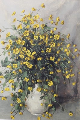 Lot 1074 - Continental school (mid-20th century) oil on canvas, indistinctly signed, Buttercups in a vase, 71 x 58cm, framed