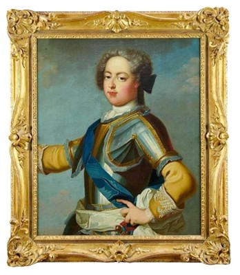 Lot 465 - Attributed to John Baptiste Van Loo (1684-1785) oil on canvas, portrait of King Louis XV in armour, 76 x 65cm, good period gilt frame