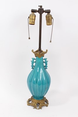 Lot 159 - 19th century Chinese turquoise glazed fluted baluster vase