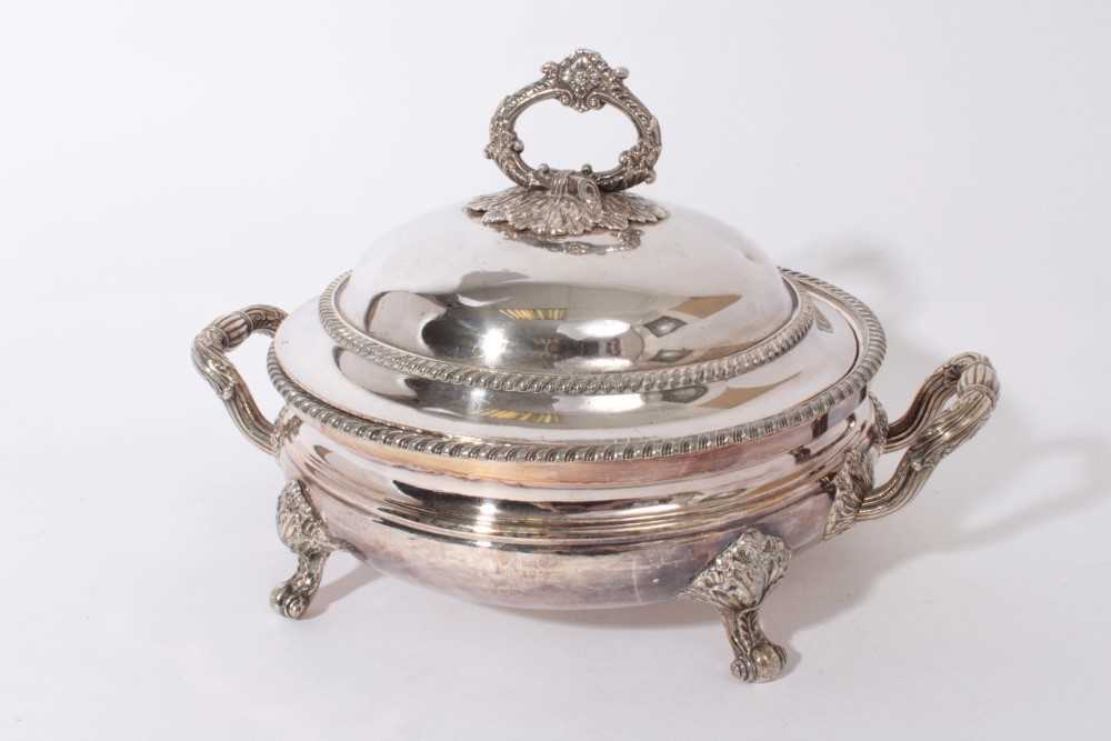 Lot 13 - George IV Old Sheffield plate twin handled warming dish and cover