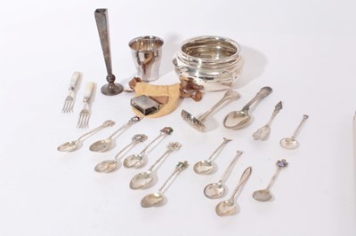 Lot 376 - Georgian sifter spoon, silver teaspoons together with silver beaker and bowl other items