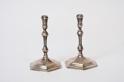 Lot 361 - Pair of early 18th century style silver taper sticks by Garrard & Co.