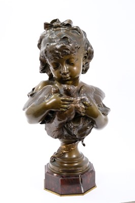 Lot 768 - 19th century Continental bronze bust by Louis Emile Cana (1845-1895), depicting a child and a dove