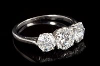 Lot 635 - Fine diamond three-stone ring, with three...