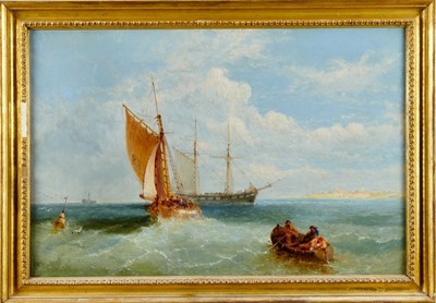 Lot 1070 - John Edwin Meadows (1828-1888) oil on canvas, marine scene, signed and dated 1889, 36 x 60cm, gilt frame. Purchased Oscar and Peter Johnson, Cadogan Place, 1967 for £140