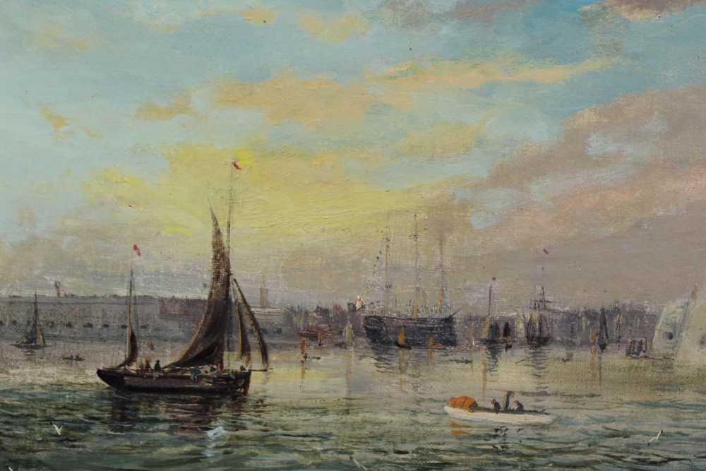 Lot 139 - Sidney Yates Johnson (act. 1890-1926) oil on canvas, Marine scene beside a fort, signed, 22 x 40cm, gilt frame