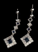 Lot 636 - Pair Art Deco sapphire and diamond pendant...