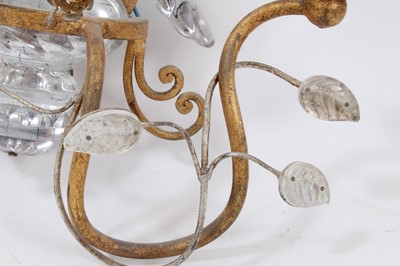 Lot 1324 - Unusual pair of Continental crystal and gilt metal twin branch wall lights with bird ornament