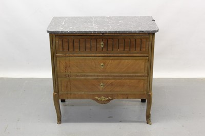 Lot 643 - 18th century Dutch walnut and parquetry commode with grey variegated marble top, 82cm wide