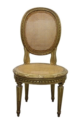 Lot 615 - Good Louis XVI French carved gilt wood and caned side chair