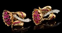 Lot 641 - Pair 1950s ruby and diamond earrings, each...