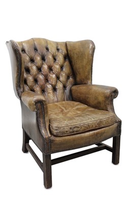 Lot 1227 - Georgian style leather wing back chair