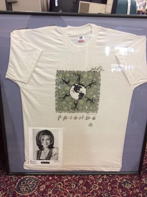 Lot 2061 - Framed Friends T-shirt signed by Jennifer Aniston (acquired by the actress's make up artist)