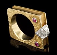 Lot 646 - Ruby and diamond ring, the ring of rectangular...