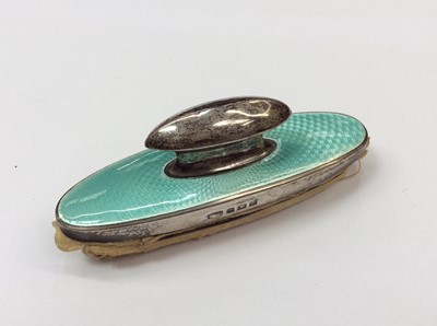 Lot 653 - Pair of Victorian silver salts with spoons in original fitted box Birmingham 1898, and an Art Deco silver and guilloche enamel nail buffer