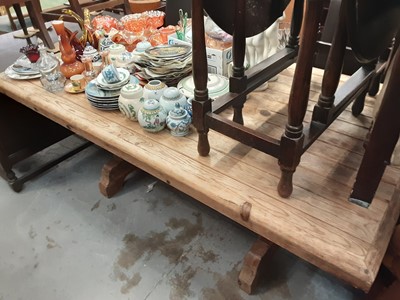 Lot 1116 - Hardwood table joined by stretcher