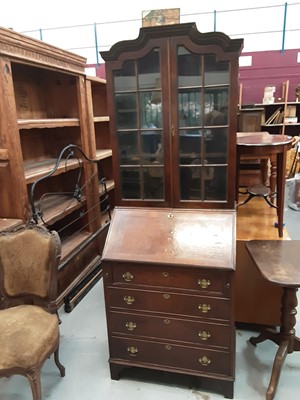 Lot 926 - Antique style walnut bureau bookcase