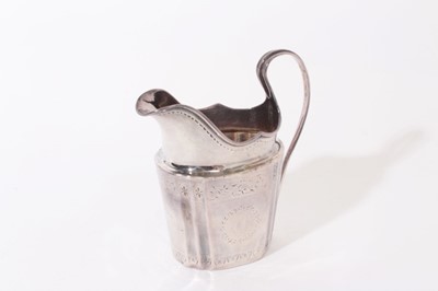 Lot 272 - George III Irish Silver cream jug of tapered form with fluted corners and brite cut engraved decoration, loop handle (Dublin 1799), 4oz