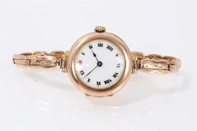 Lot 610 - 1920s ladies gold Rolex wristwatch on 9ct gold bracelet