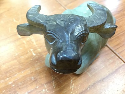 Lot 168 - Chinese jade model of a water buffalo on a wooden base