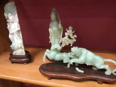 Lot 169 - Collection of Chinese carved hardstone figures and wooden bases