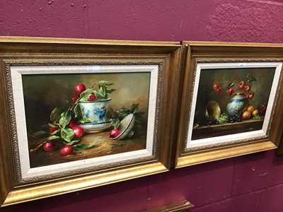 Lot 137 - Wilfred Hamilton - pair of oils on panel still life of peppers and a similar of vegetables in gilt frames, both signed. 19cm x 24cm, frames 40cm x 45cm