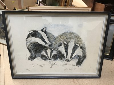 Lot 46 - Fritz Rudolf Hug (1921-1989) group of four signed limited edition lithographs - fox, ponies, hare and badgers, 1968,69,70, in glazed frames