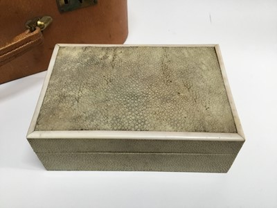Lot 32 - Shagreen cigarette box, pig skin covered travelling case and a manicure set