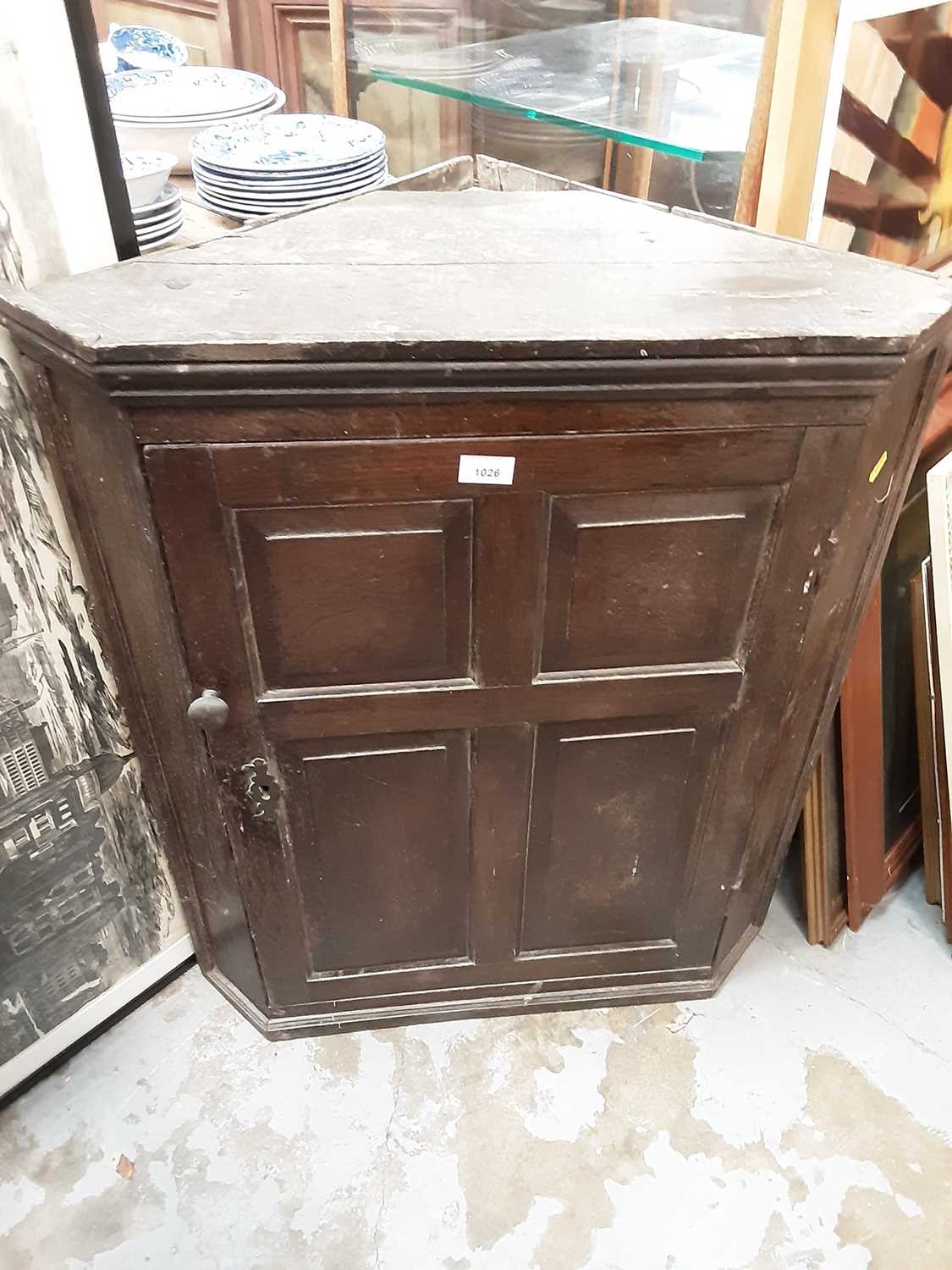 Lot 1026 - Antique corner cupboard, magazine rack and pictures