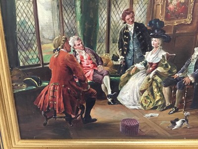 Lot 73 - Arthur Gregory, early 20th century, oil on canvas, 18th century interior scene with elegant figures, signed, in gilt frame