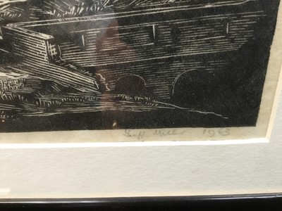 Lot 219 - Geoff Miller signed etching - post war city landscape around Barbican - please advise