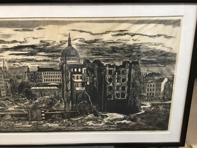 Lot 219 - Geoff Miller signed etching - post war city landscape around Barbican - please advise