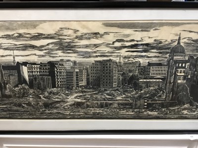 Lot 219 - Geoff Miller signed etching - post war city landscape around Barbican - please advise