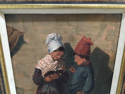 Lot 76 - Dutch School, 19th century, oil on panel, Two children with a kitten, in gilt and painted frame, 35cm x 25cm